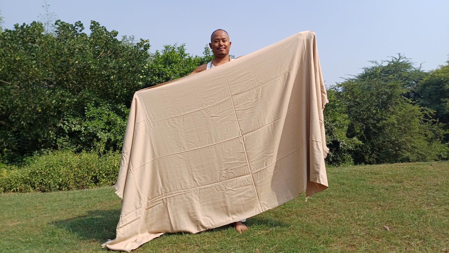 Large Thick Handwoven Beige Pure Pashmina Wool Meditation Shawl,Cashmere Pashima Prayer Blanket,Himalayan Cashmere Scarf, Pashmina Wool Wrap