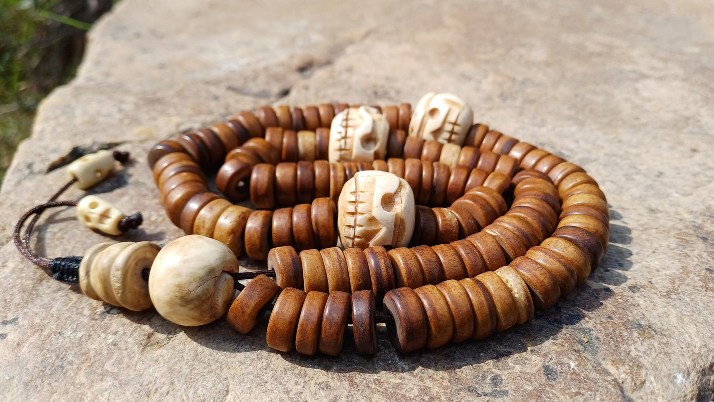 108 12mm Antique Gandhara Hand-carved Original Yak Bone Tibetan Buddhist Prayer Beads,Vintage Rosary Mala,Disk Shaped Yak Kapala Bone Mala