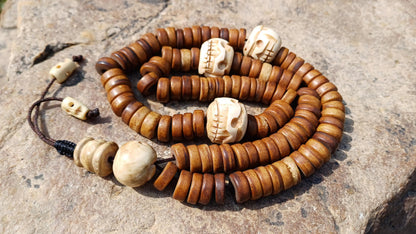 108 12mm Antique Gandhara Hand-carved Original Yak Bone Tibetan Buddhist Prayer Beads,Vintage Rosary Mala,Disk Shaped Yak Kapala Bone Mala