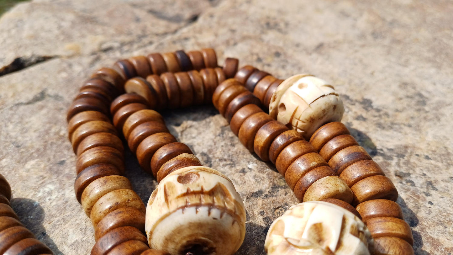 108 12mm Antique Gandhara Hand-carved Original Yak Bone Tibetan Buddhist Prayer Beads,Vintage Rosary Mala,Disk Shaped Yak Kapala Bone Mala