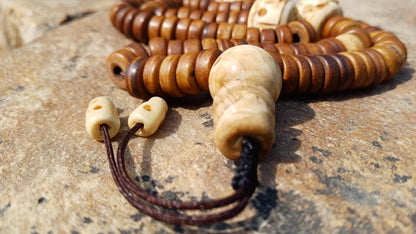 108 12mm Antique Gandhara Hand-carved Original Yak Bone Tibetan Buddhist Prayer Beads,Vintage Rosary Mala,Disk Shaped Yak Kapala Bone Mala
