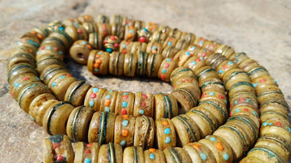 108 12mm Antique Gandhara Hand-carved Original Yak Bone Tibetan Buddhist Prayer Beads,Vintage Rosary Mala,Disk Shaped Yak Kapala Bone Mala