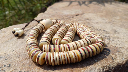 108 12mm Antique Gandhara Hand-carved Original Yak Bone Tibetan Buddhist Prayer Beads,Vintage Rosary Mala,Disk Shaped Yak Kapala Bone Mala