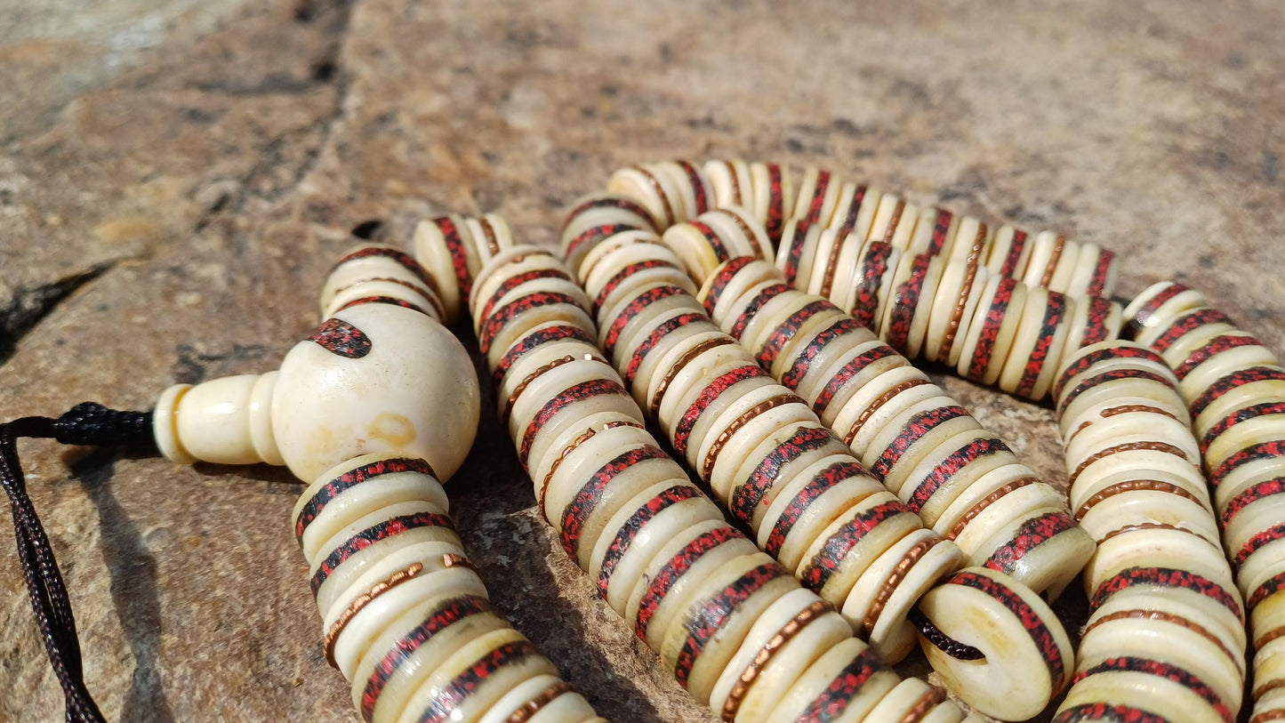 108 12mm Antique Gandhara Hand-carved Original Yak Bone Tibetan Buddhist Prayer Beads,Vintage Rosary Mala,Disk Shaped Yak Kapala Bone Mala