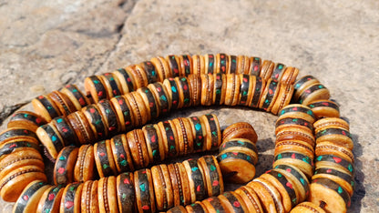 108 12mm Antique Gandhara Hand-carved Original Yak Bone Tibetan Buddhist Prayer Beads,Vintage Rosary Mala,Disk Shaped Yak Kapala Bone Mala