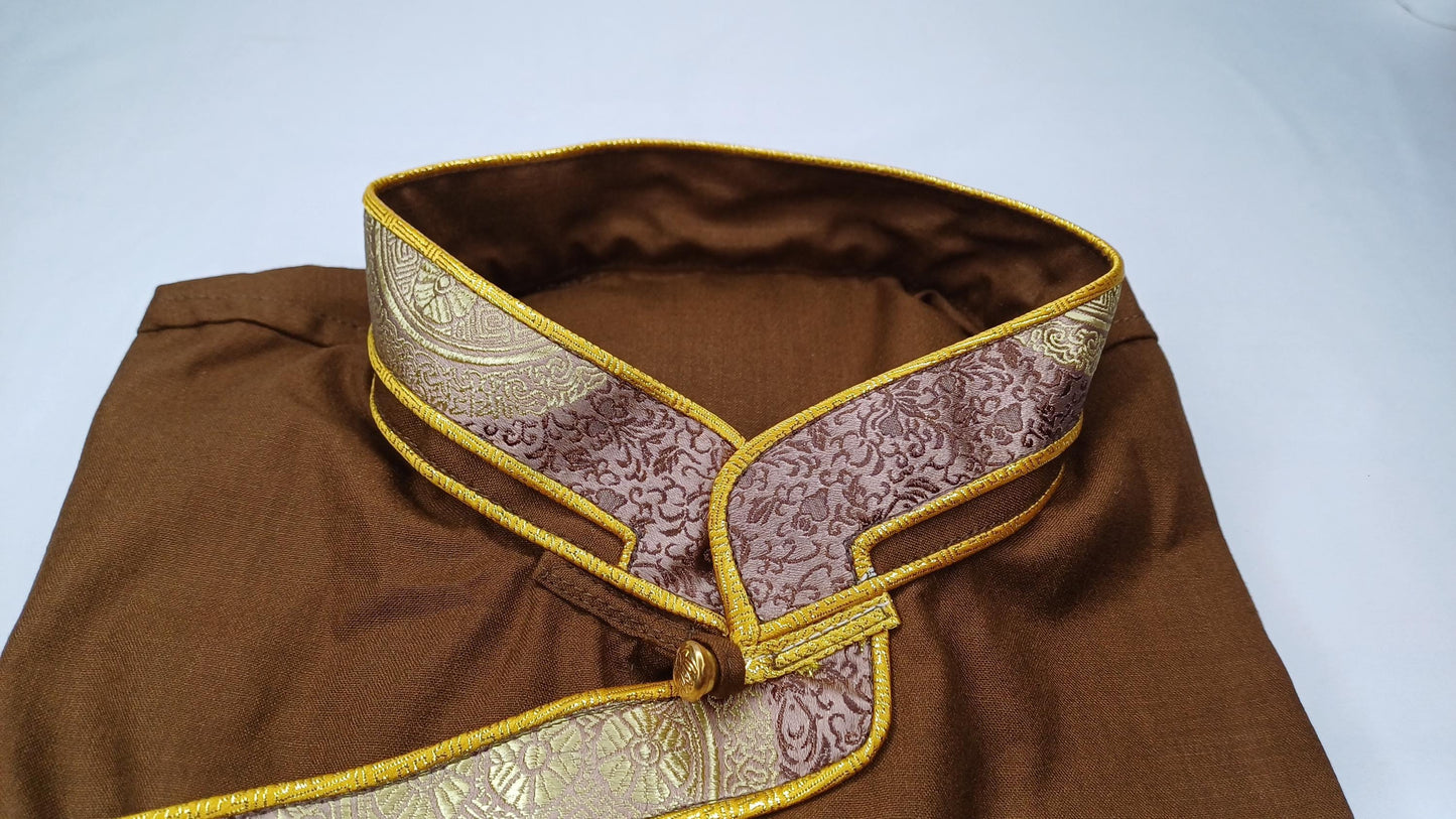 Traditional Tibetan Brocade Silk Buddhist Yogi Shirt,Tibetan Meditation Shirt, Ethnic Tibetan  Long Sleeves Cloth,Buddhist Prayer Shirt