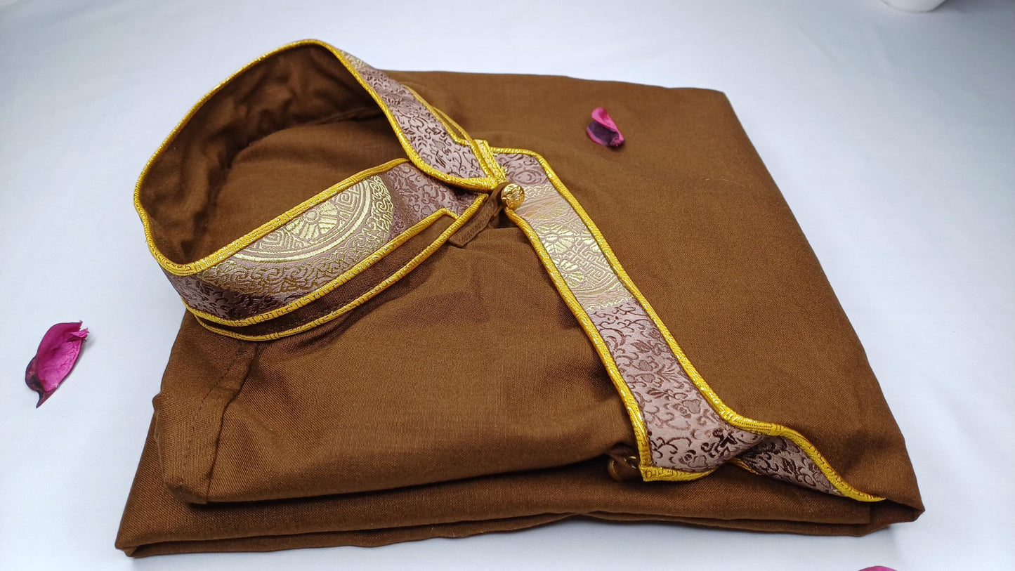 Traditional Tibetan Brocade Silk Buddhist Yogi Shirt,Tibetan Meditation Shirt, Ethnic Tibetan  Long Sleeves Cloth,Buddhist Prayer Shirt