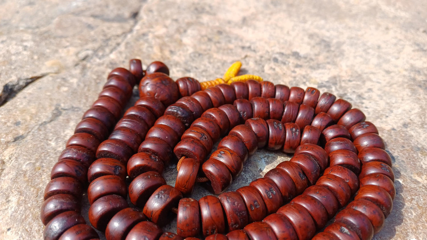 108 Bevel Cut Shape Aged Naturally Dark One Eye Bodhi Seeds Mala,Tibetan Buddhist Bodhi Beads,11 mm Phoenix Eye Nepali Bodhi Prayer Rosary