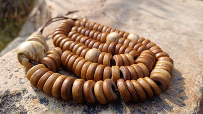108 12mm Antique Gandhara Hand-carved Original Yak Bone Tibetan Buddhist Prayer Beads,Vintage Rosary Mala,Disk Shaped Yak Kapala Bone Mala