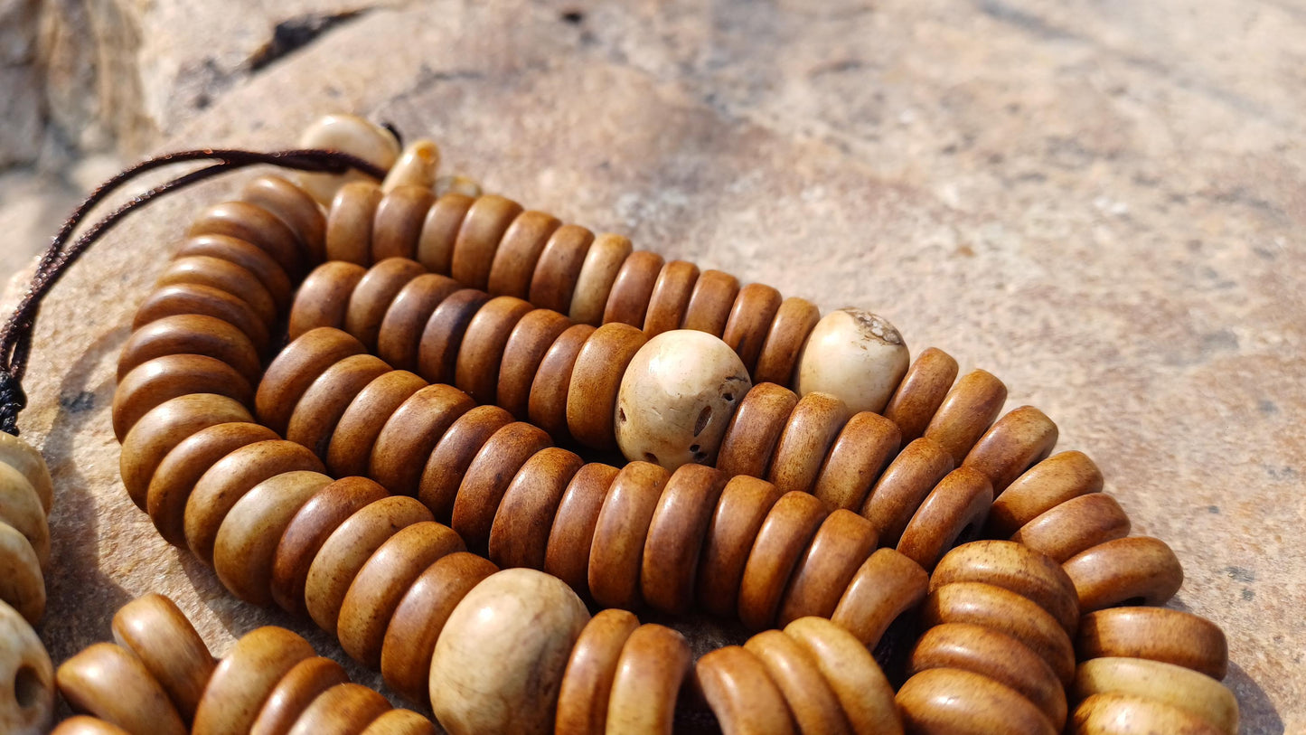 108 12mm Antique Gandhara Hand-carved Original Yak Bone Tibetan Buddhist Prayer Beads,Vintage Rosary Mala,Disk Shaped Yak Kapala Bone Mala