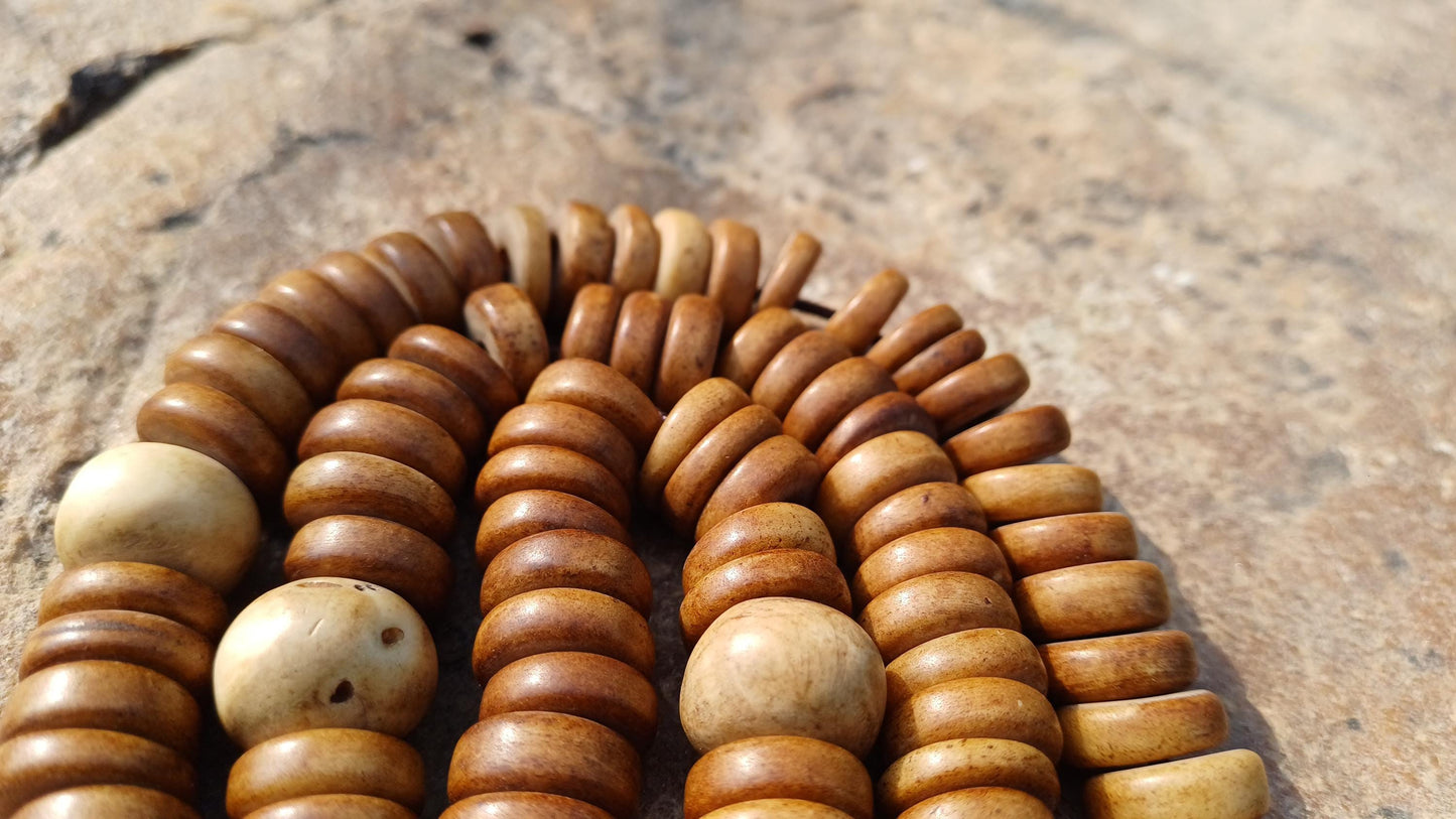 108 12mm Antique Gandhara Hand-carved Original Yak Bone Tibetan Buddhist Prayer Beads,Vintage Rosary Mala,Disk Shaped Yak Kapala Bone Mala