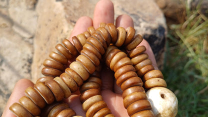 108 12mm Antique Gandhara Hand-carved Original Yak Bone Tibetan Buddhist Prayer Beads,Vintage Rosary Mala,Disk Shaped Yak Kapala Bone Mala
