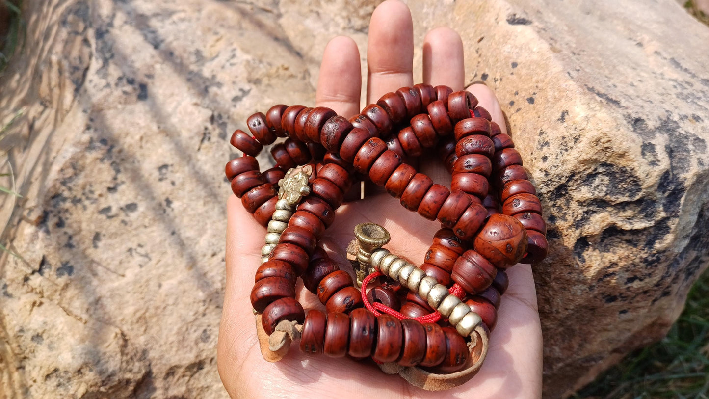 108 Bevel Cut Shape Aged Naturally Dark One Eye Bodhi Seeds Mala,Tibetan Buddhist Bodhi Beads,11 mm Phoenix Eye Nepali Bodhi Prayer Rosary