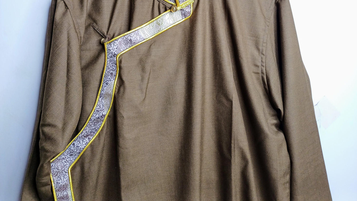 Traditional Tibetan Brocade Silk Buddhist Yogi Shirt,Tibetan Meditation Shirt, Ethnic Tibetan  Long Sleeves Cloth,Buddhist Prayer Shirt