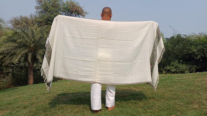 SRI HARI Handwoven White Pure Himalayan Yak Wool Prayer Shawl,Ethnic Yak Wool Meditation Scarf,Tibetan Yak Wool Stole,Himalayan Yak Wrap/Zen