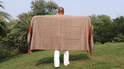 SHAMBHU Handwoven Brown Pure Himalayan Yak Wool Prayer Shawl,Yak Wool Meditation Scarf,Tibetan Yak Wool Wrap,Ethnic Himalayan Yak Prayer Zen