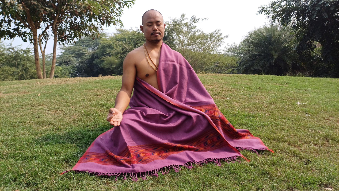PARVATI Handwoven Purple Color Pure Himalayan Yak Wool Prayer Shawl,Yak Wool Meditation Wrap,Tibetan Yak Wool Blanket,Himalayan Yak Wrap/Zen