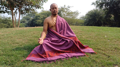 PARVATI Handwoven Purple Color Pure Himalayan Yak Wool Prayer Shawl,Yak Wool Meditation Wrap,Tibetan Yak Wool Blanket,Himalayan Yak Wrap/Zen