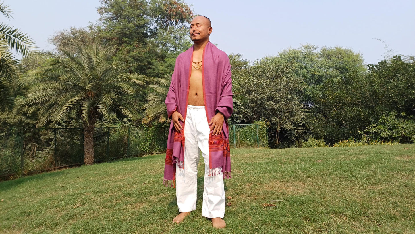 PARVATI Handwoven Purple Color Pure Himalayan Yak Wool Prayer Shawl,Yak Wool Meditation Wrap,Tibetan Yak Wool Blanket,Himalayan Yak Wrap/Zen