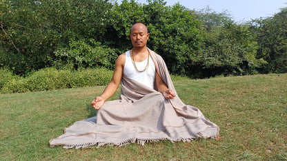 YOGESH Handwoven Brown Pure Himalayan Sheep Wool Meditation Shawl,Himalayan Prayer Blanket,Kullu Shawl,Ethnic Indian Shawl,Wool Prayer Wrap