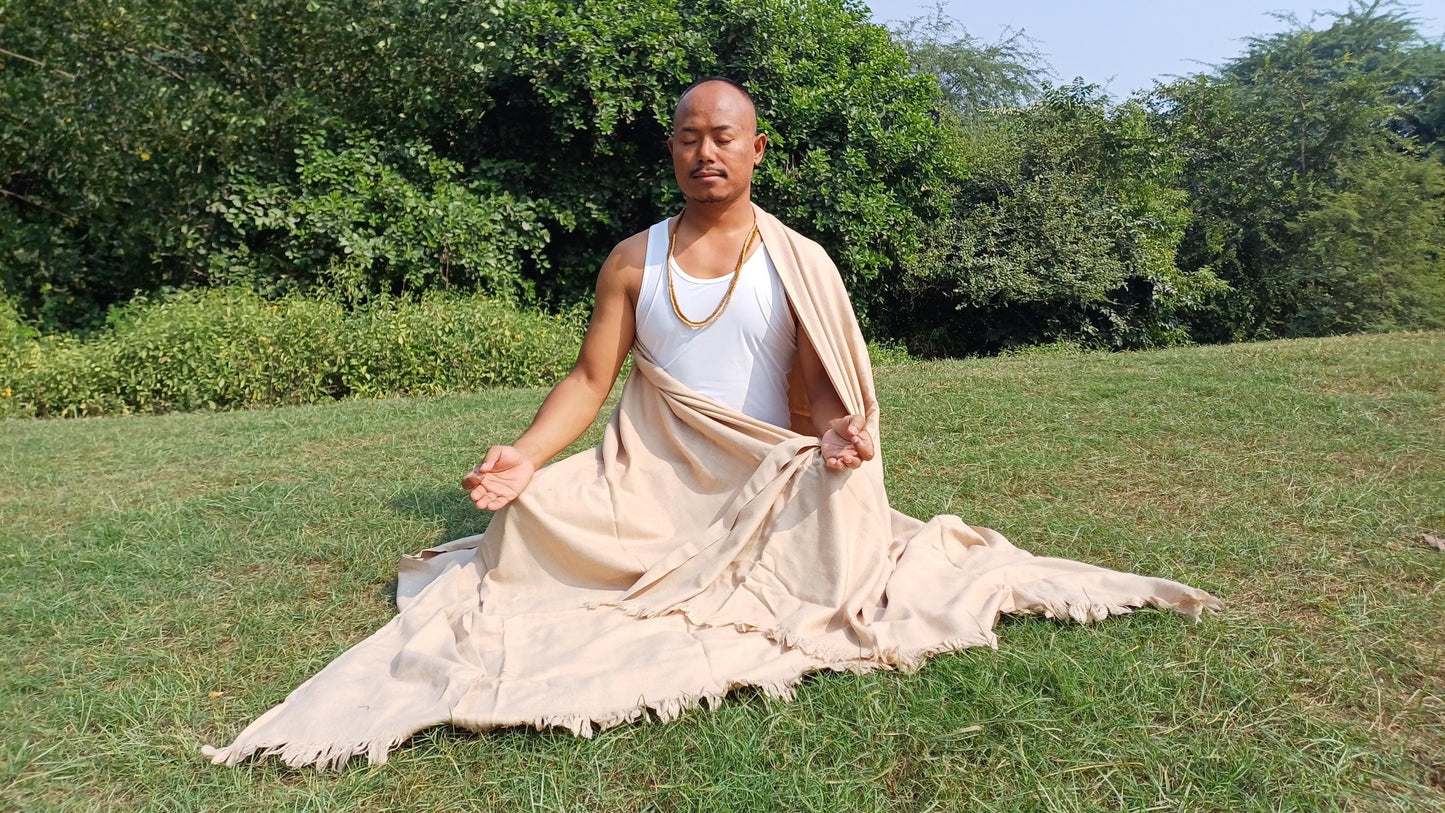 Large Thick Handwoven Beige Pure Pashmina Wool Meditation Shawl,Cashmere Pashima Prayer Blanket,Himalayan Cashmere Scarf, Pashmina Wool Wrap