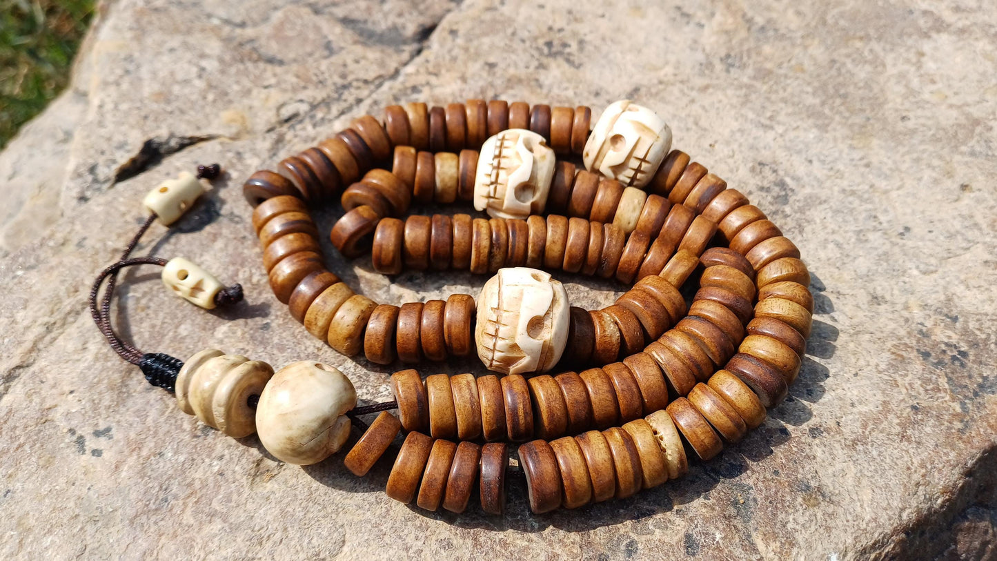 108 12mm Antique Gandhara Hand-carved Original Yak Bone Tibetan Buddhist Prayer Beads,Vintage Rosary Mala,Disk Shaped Yak Kapala Bone Mala