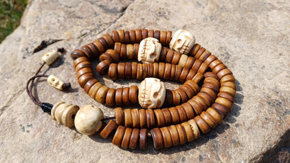 108 12mm Antique Gandhara Hand-carved Original Yak Bone Tibetan Buddhist Prayer Beads,Vintage Rosary Mala,Disk Shaped Yak Kapala Bone Mala