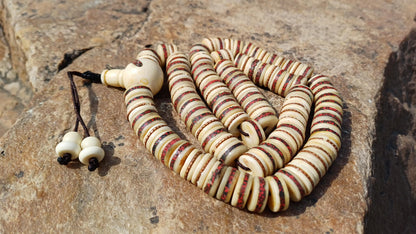 108 12mm Antique Gandhara Hand-carved Original Yak Bone Tibetan Buddhist Prayer Beads,Vintage Rosary Mala,Disk Shaped Yak Kapala Bone Mala