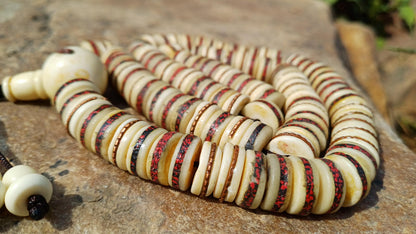 108 12mm Antique Gandhara Hand-carved Original Yak Bone Tibetan Buddhist Prayer Beads,Vintage Rosary Mala,Disk Shaped Yak Kapala Bone Mala