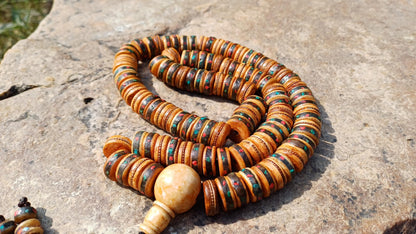 108 12mm Antique Gandhara Hand-carved Original Yak Bone Tibetan Buddhist Prayer Beads,Vintage Rosary Mala,Disk Shaped Yak Kapala Bone Mala