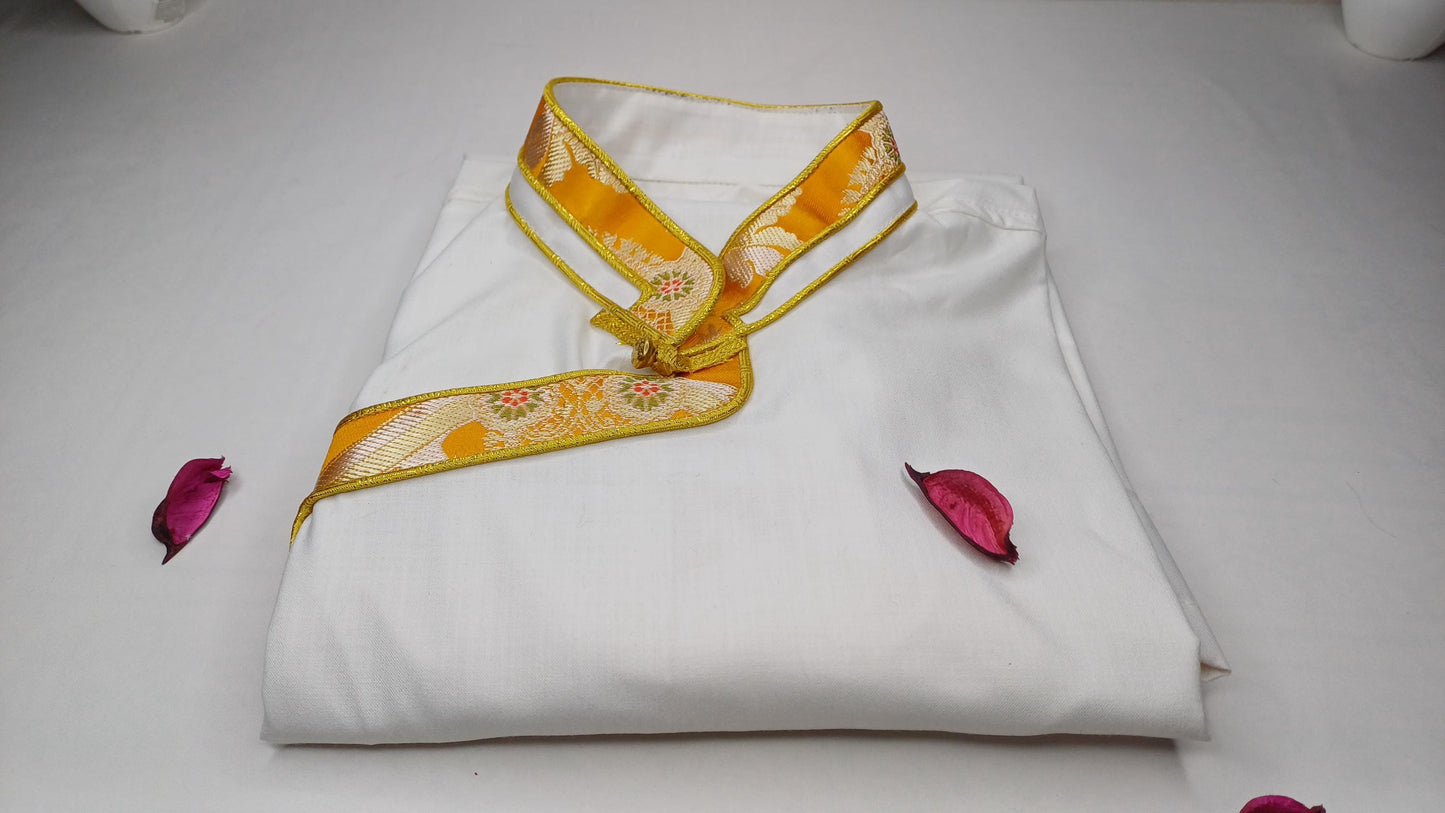 Ethnic Tibetan Buddhist Yogi Shirt,Tibetan Meditation Shirt,Traditional Tibetan Long Sleeves Wonju With Brocade Design,Ethnic Tibetan Shirt