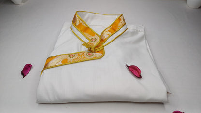 Ethnic Tibetan Buddhist Yogi Shirt,Tibetan Meditation Shirt,Traditional Tibetan Long Sleeves Wonju With Brocade Design,Ethnic Tibetan Shirt