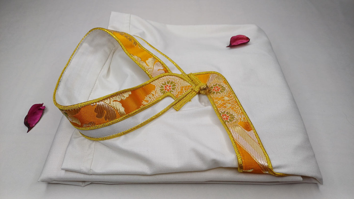 Ethnic Tibetan Buddhist Yogi Shirt,Tibetan Meditation Shirt,Traditional Tibetan Long Sleeves Wonju With Brocade Design,Ethnic Tibetan Shirt