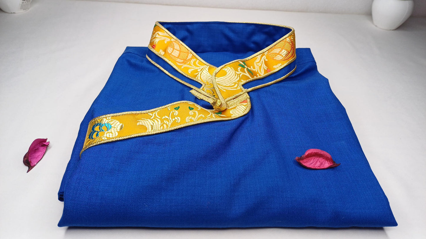 Traditional Tibetan Brocade Design Cotton Buddhist Yogi Shirt,Tibetan Meditation Shirt,Ethnic Tibetan  Long Sleeve Buddhist Prayer Cloth
