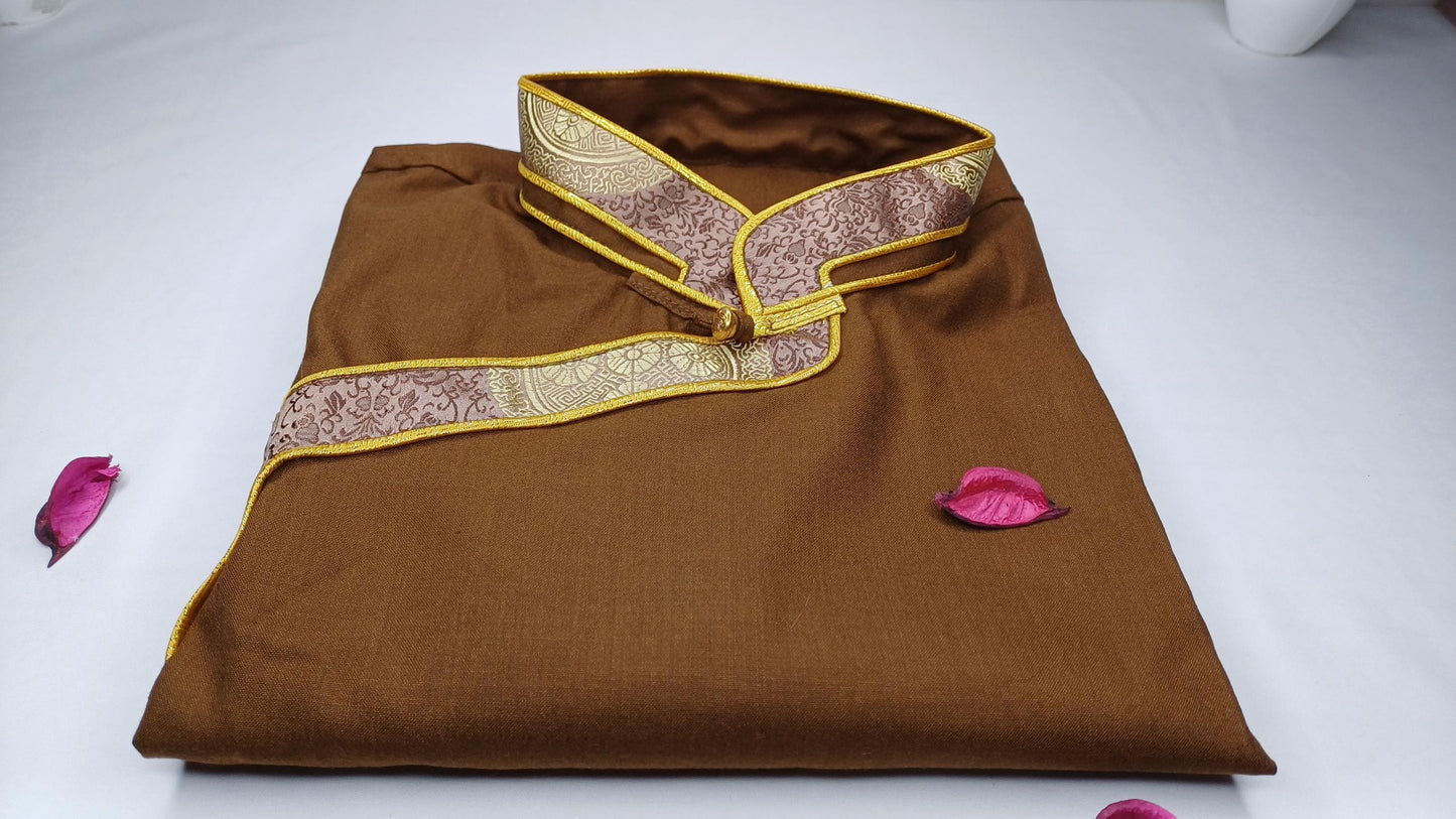 Traditional Tibetan Brocade Silk Buddhist Yogi Shirt,Tibetan Meditation Shirt, Ethnic Tibetan  Long Sleeves Cloth,Buddhist Prayer Shirt