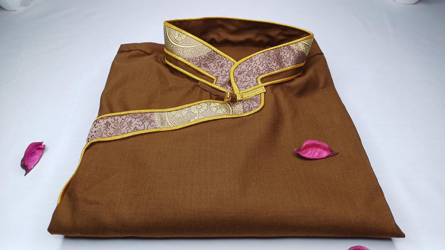Traditional Tibetan Brocade Silk Buddhist Yogi Shirt,Tibetan Meditation Shirt, Ethnic Tibetan  Long Sleeves Cloth,Buddhist Prayer Shirt