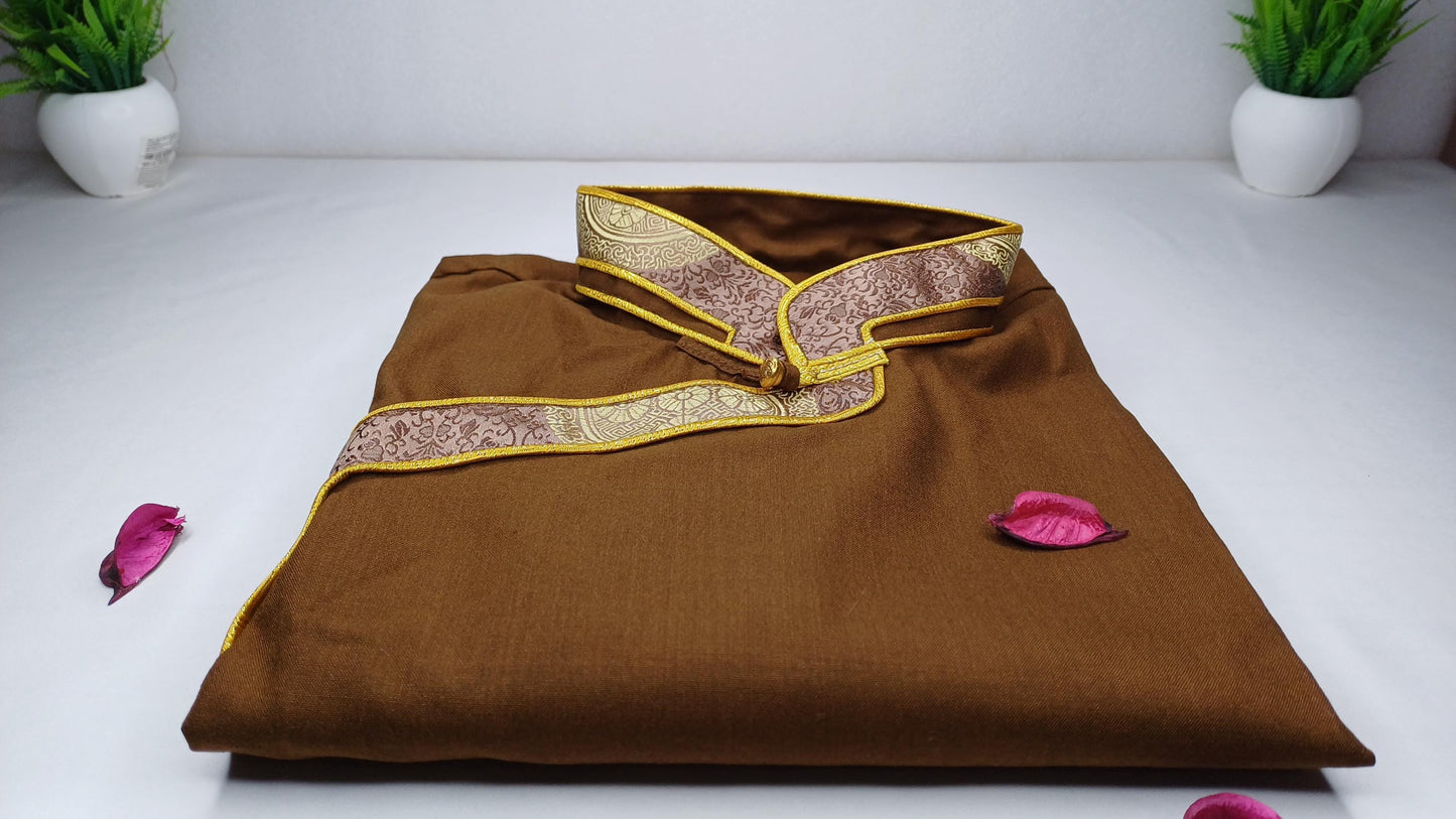 Traditional Tibetan Brocade Silk Buddhist Yogi Shirt,Tibetan Meditation Shirt, Ethnic Tibetan  Long Sleeves Cloth,Buddhist Prayer Shirt