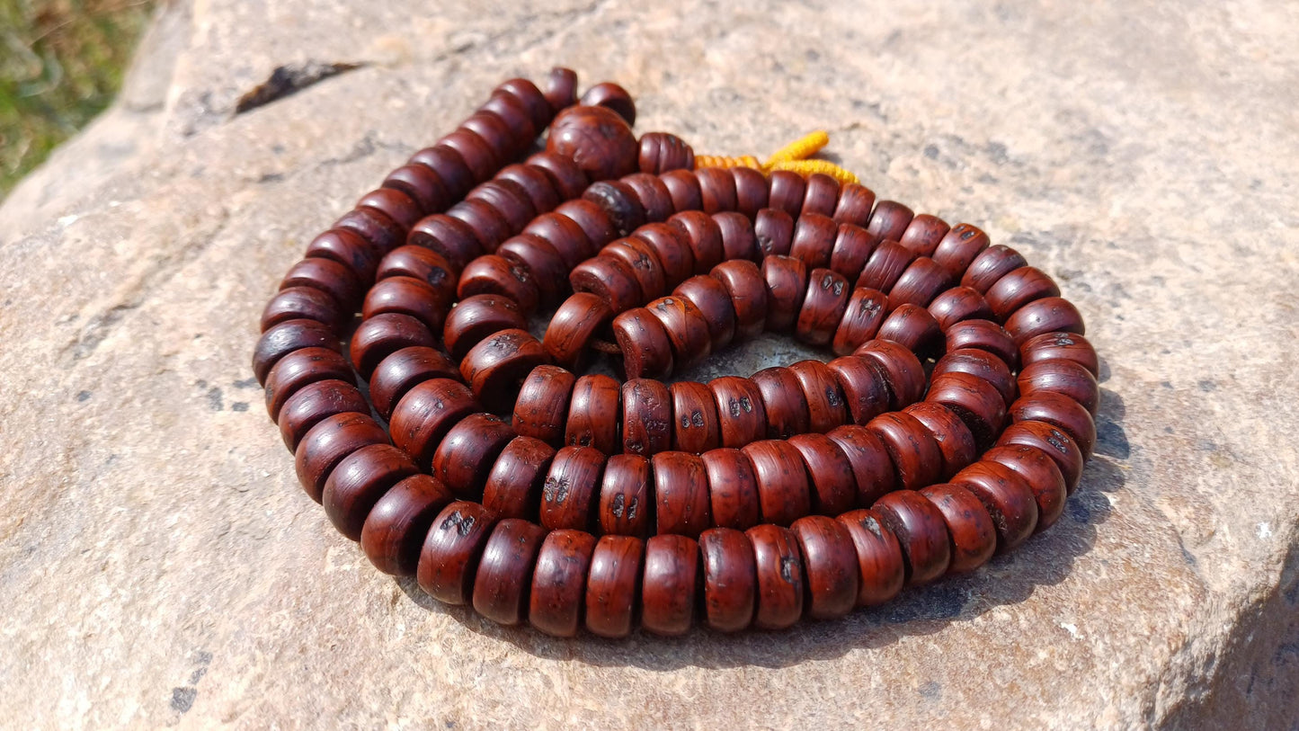 108 Bevel Cut Shape Aged Naturally Dark One Eye Bodhi Seeds Mala,Tibetan Buddhist Bodhi Beads,11 mm Phoenix Eye Nepali Bodhi Prayer Rosary