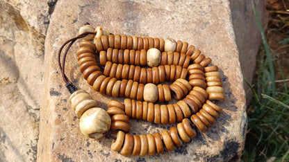 108 12mm Antique Gandhara Hand-carved Original Yak Bone Tibetan Buddhist Prayer Beads,Vintage Rosary Mala,Disk Shaped Yak Kapala Bone Mala