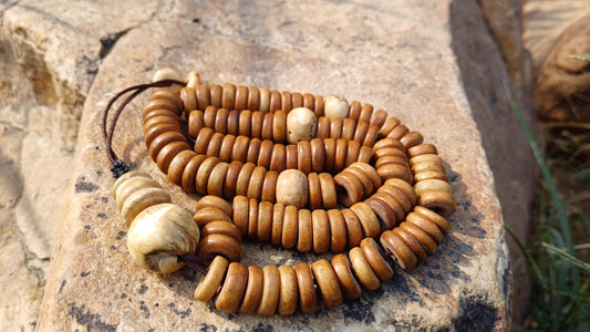 108 12mm Antique Gandhara Hand-carved Original Yak Bone Tibetan Buddhist Prayer Beads,Vintage Rosary Mala,Disk Shaped Yak Kapala Bone Mala