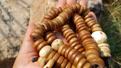 108 12mm Antique Gandhara Hand-carved Original Yak Bone Tibetan Buddhist Prayer Beads,Vintage Rosary Mala,Disk Shaped Yak Kapala Bone Mala