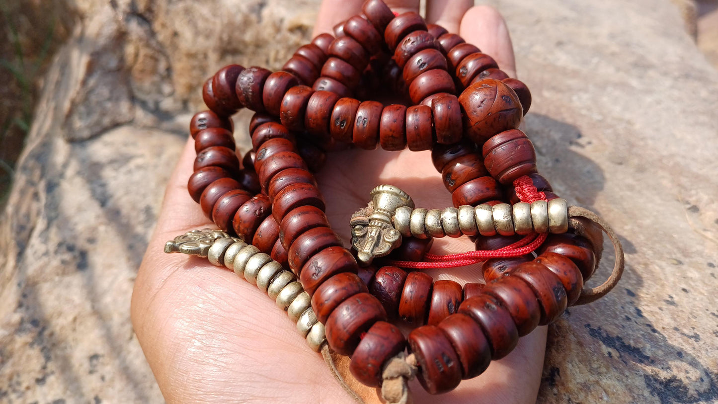 108 Bevel Cut Shape Aged Naturally Dark One Eye Bodhi Seeds Mala,Tibetan Buddhist Bodhi Beads,11 mm Phoenix Eye Nepali Bodhi Prayer Rosary