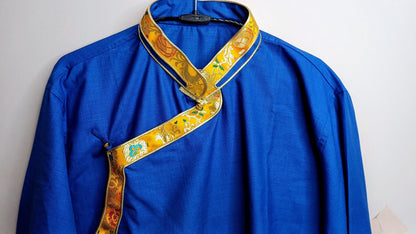 Traditional Tibetan Brocade Design Cotton Buddhist Yogi Shirt,Tibetan Meditation Shirt,Ethnic Tibetan  Long Sleeve Buddhist Prayer Cloth