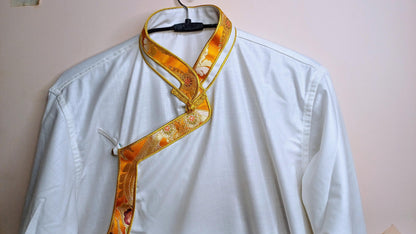 Traditional Tibetan Brocade Silk Buddhist Yogi Shirt,Tibetan Meditation Shirt,Ethnic Tibetan  Long Sleeves Cloth,Buddhist Prayer Shirt