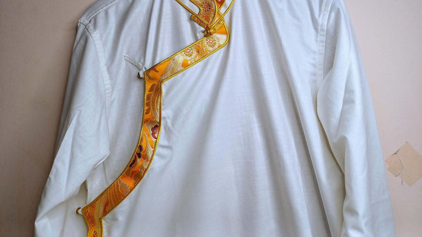 Traditional Tibetan Brocade Silk Buddhist Yogi Shirt,Tibetan Meditation Shirt,Ethnic Tibetan  Long Sleeves Cloth,Buddhist Prayer Shirt