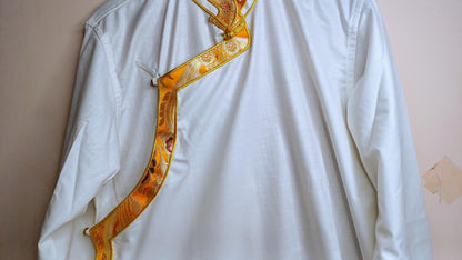Traditional Tibetan Brocade Silk Buddhist Yogi Shirt,Tibetan Meditation Shirt,Ethnic Tibetan  Long Sleeves Cloth,Buddhist Prayer Shirt