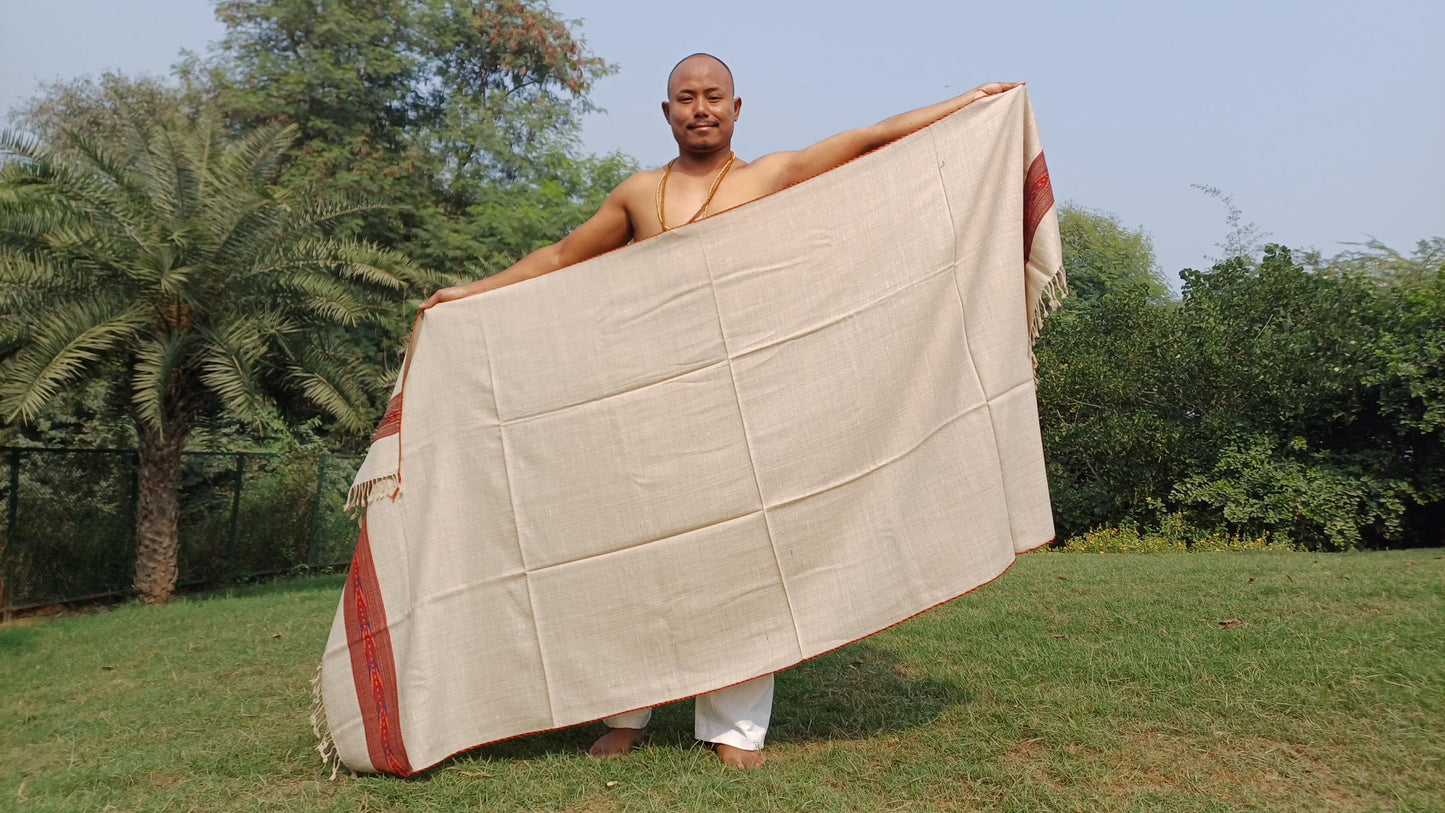 HARA Handwoven Beige Unisex Pure Himalayan Yak Wool Prayer Shawl,Yak Wool Meditation Wrap,Ethnic Indian Yak Wool Scarf,Himalayan Yak Prayer