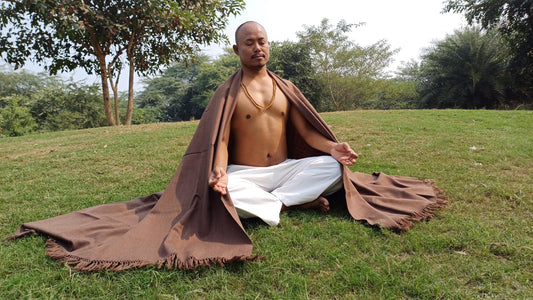 NARASIMHA Handwoven Brown Pure Himalayan Sheep Wool Meditation Shawl,Himalayan Prayer Blanket,Ethnic Indian Yoga Shawl,Wool Prayer Wrap/Zen