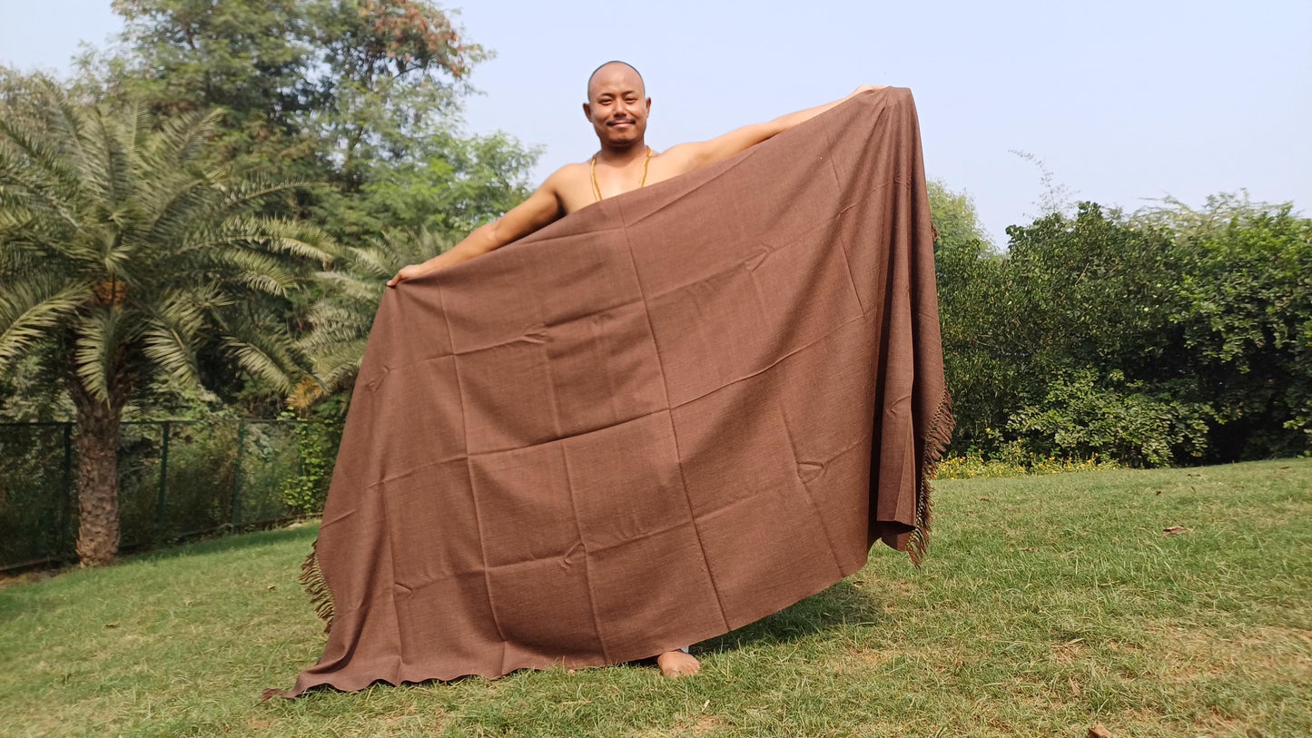 NARASIMHA Handwoven Brown Pure Himalayan Sheep Wool Meditation Shawl,Himalayan Prayer Blanket,Ethnic Indian Yoga Shawl,Wool Prayer Wrap/Zen