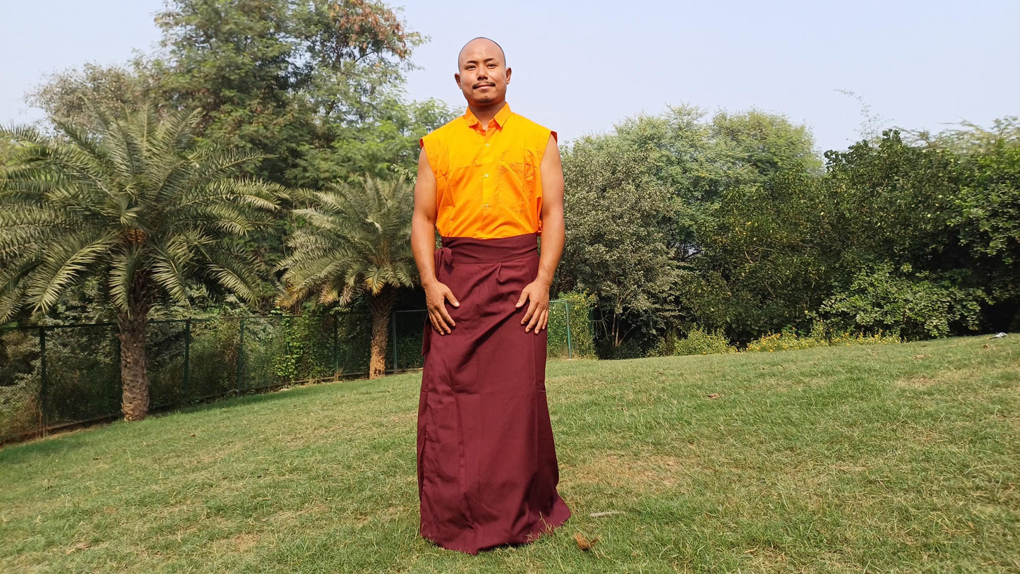 Layman Unisex Tibetan Buddhist Meditation Skirt,Tibetan Half Chuba Wrap-Around Cotton Meditation Cloth,Monastery Style Spiritual Lower Robe